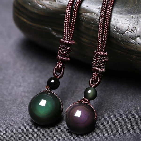 Black Obsidian Rainbow Eye Beads Ball Natural Stone Pendant