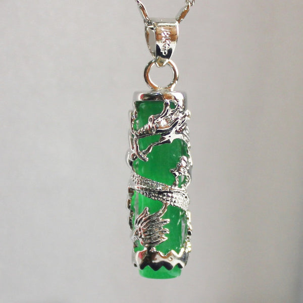 Natural Green Jade Dragon pillar Pendant Necklace Charm Jewellery Fashion