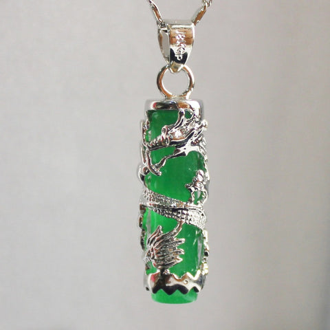 Natural Green Jade Dragon pillar Pendant Necklace Charm Jewellery Fashion